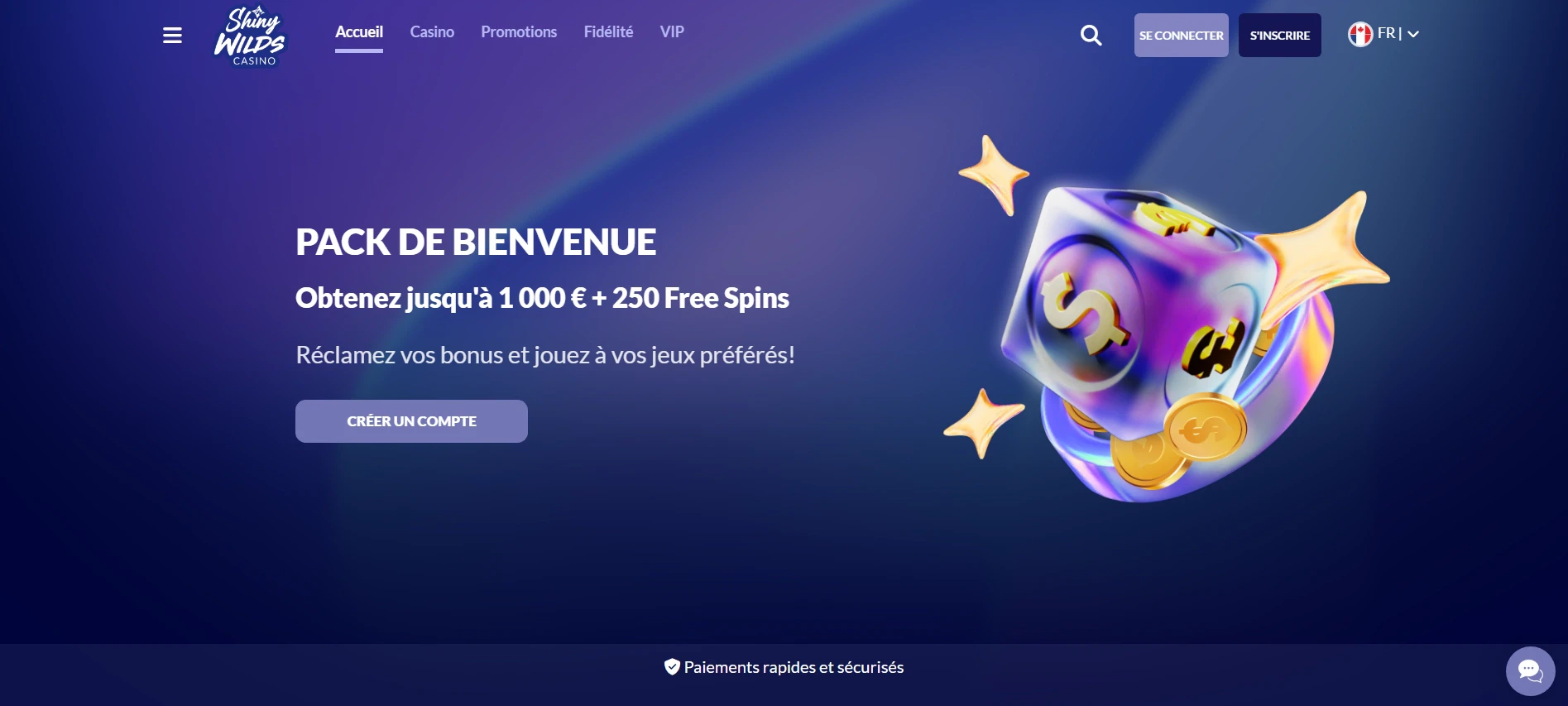 Page d'accueil de Shiny Wilds casino