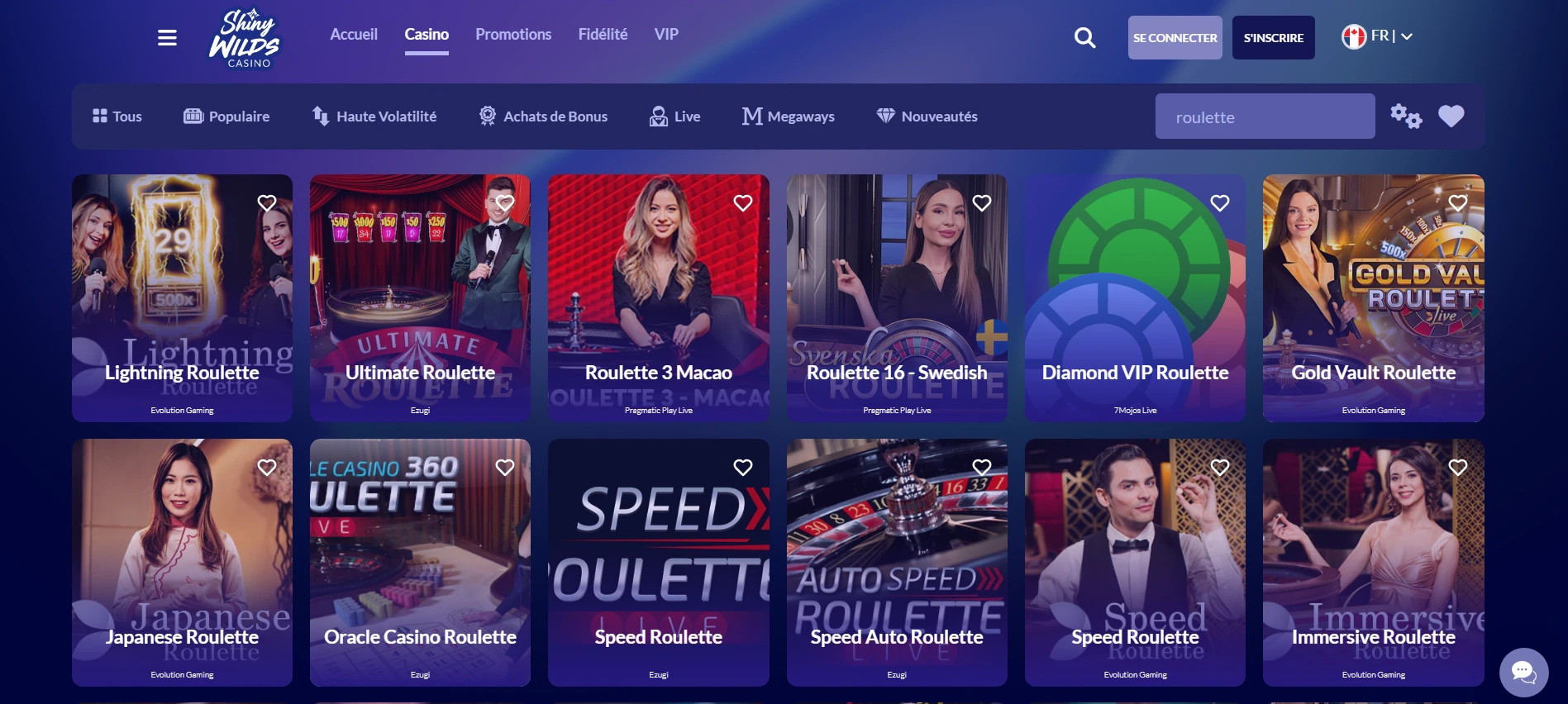 Shiny Wilds et son incroyable sélection de jeux de roulette