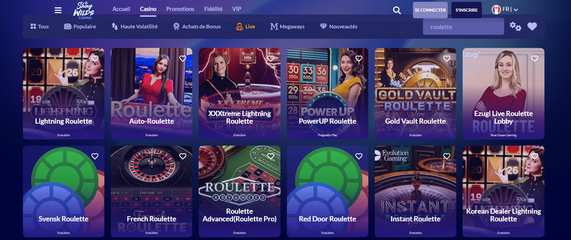 Les jeux de roulette live sur Shiny Wilds