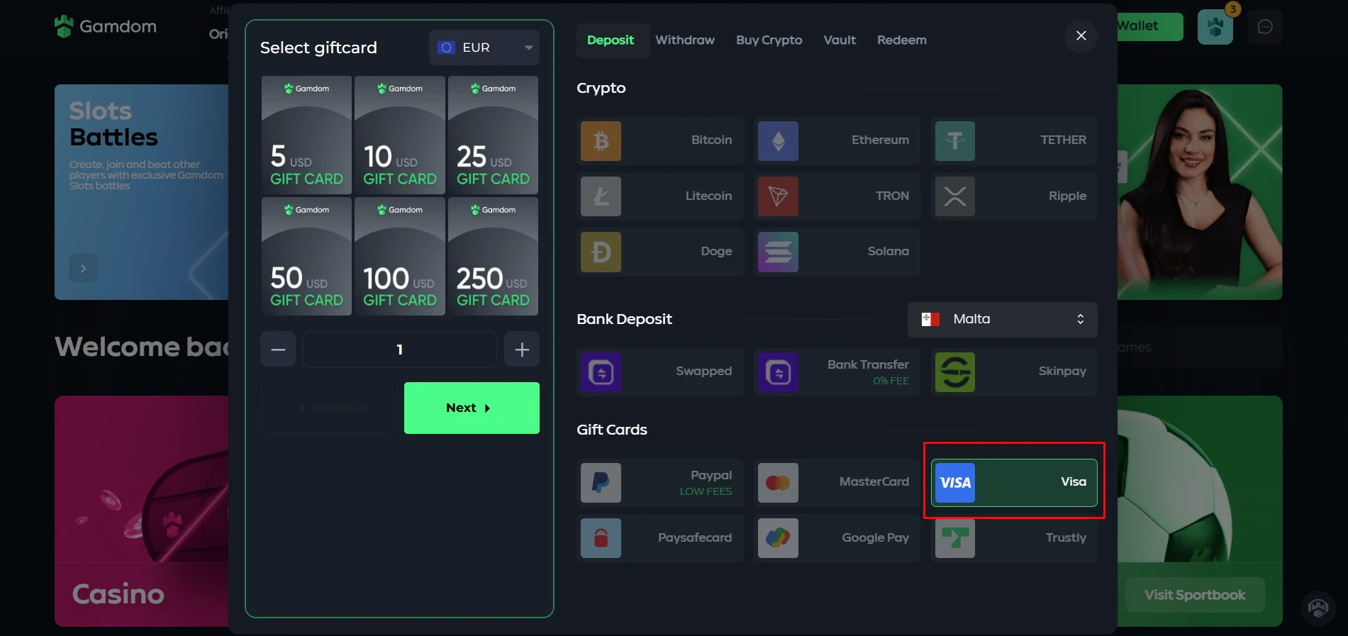 Gamdom Visa