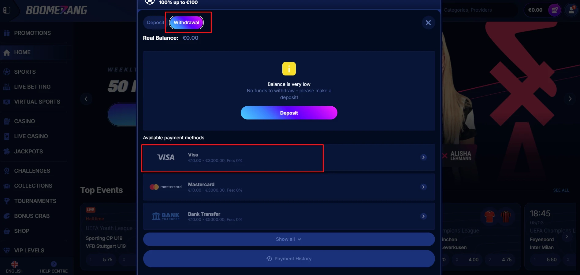 Boomerang Bet Visa