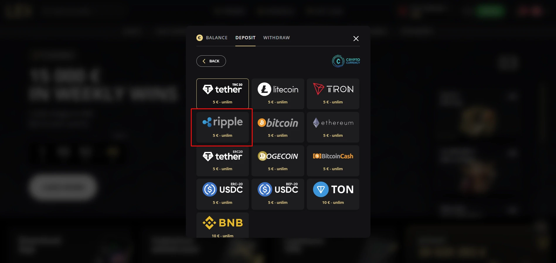 Bets.io Ripple Deposit