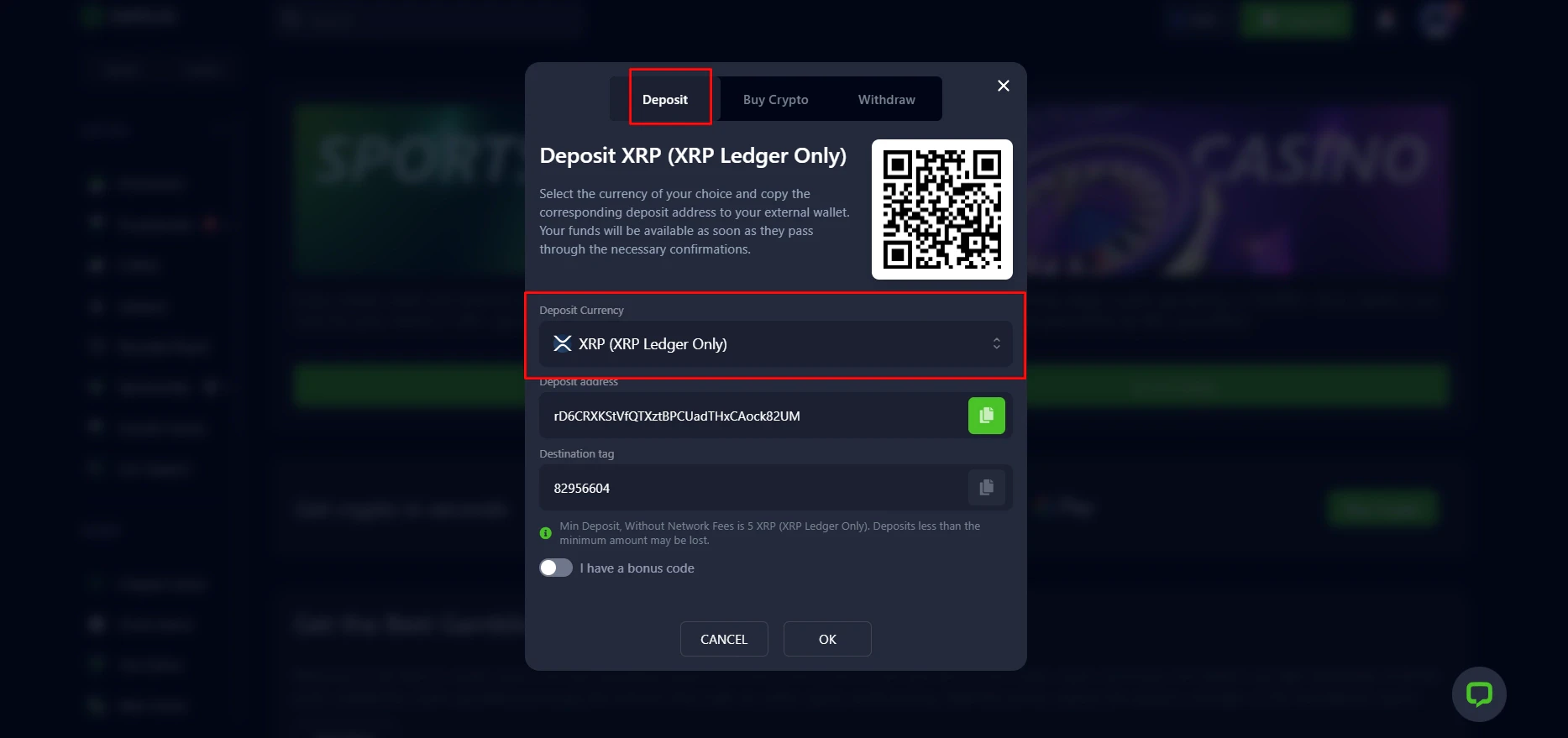 Bets.io Ripple Deposits