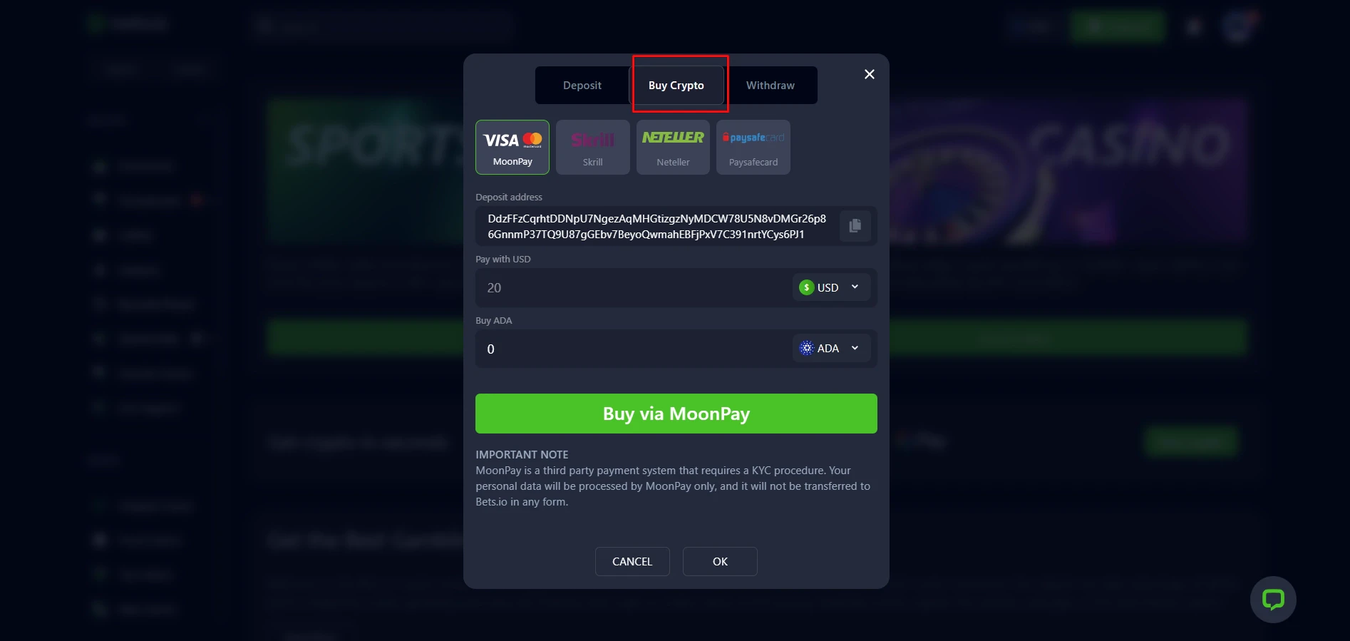 Bets.io Buy Crypto