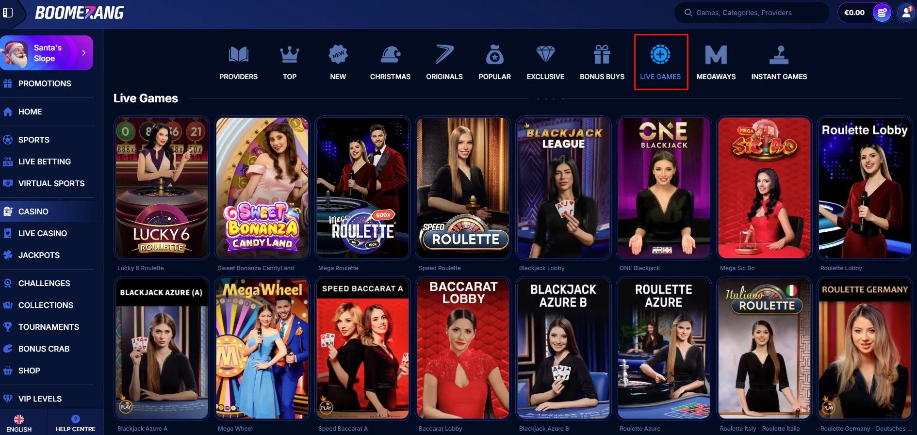 Boomerang Bet Live Games