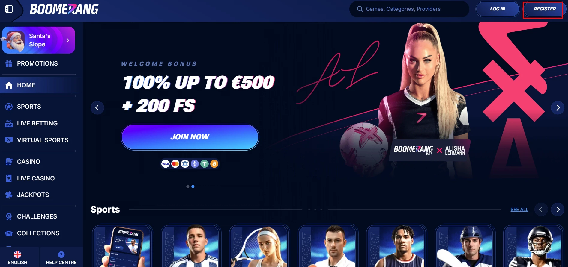 Boomerang Bet Home Page