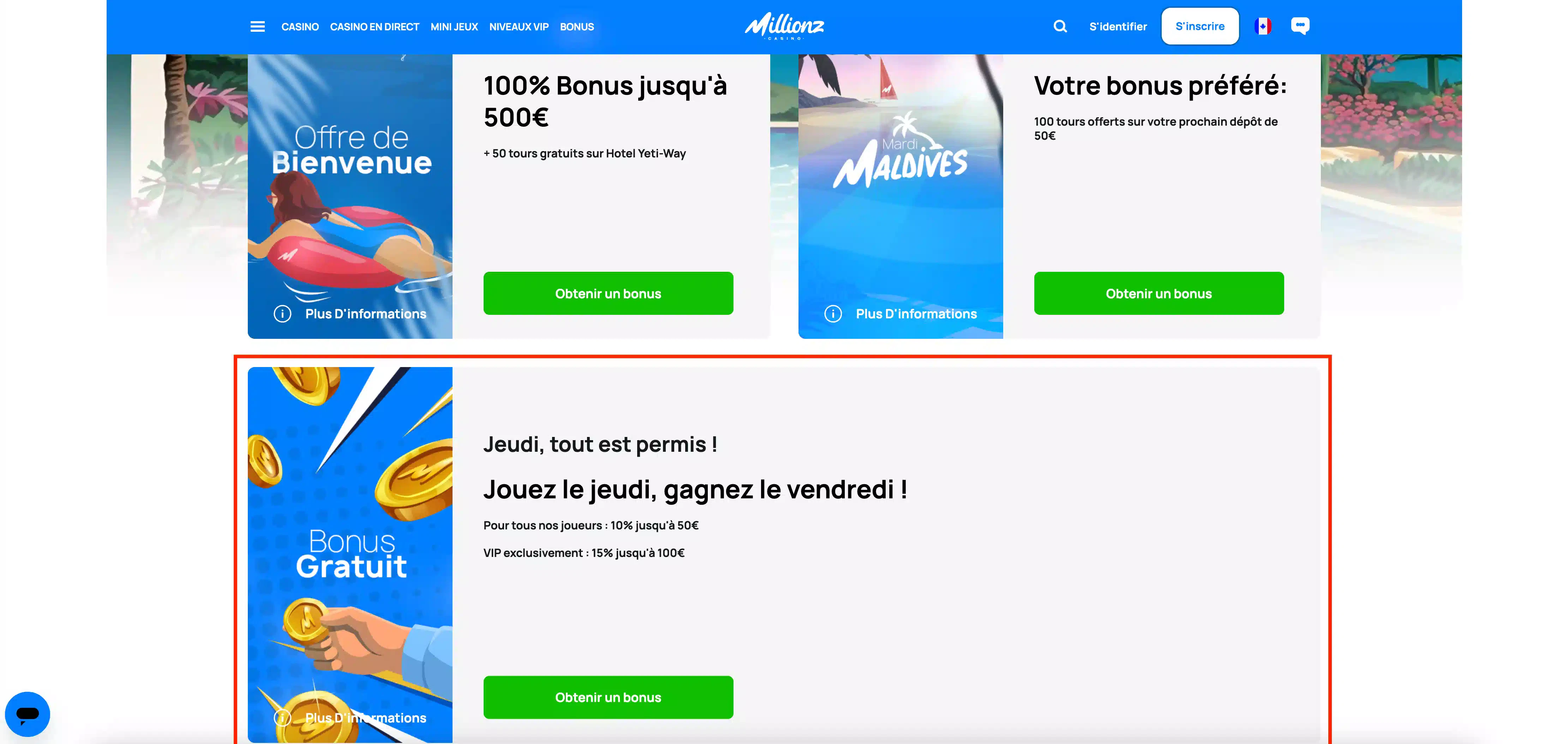 Offre de cashback pour Millionz