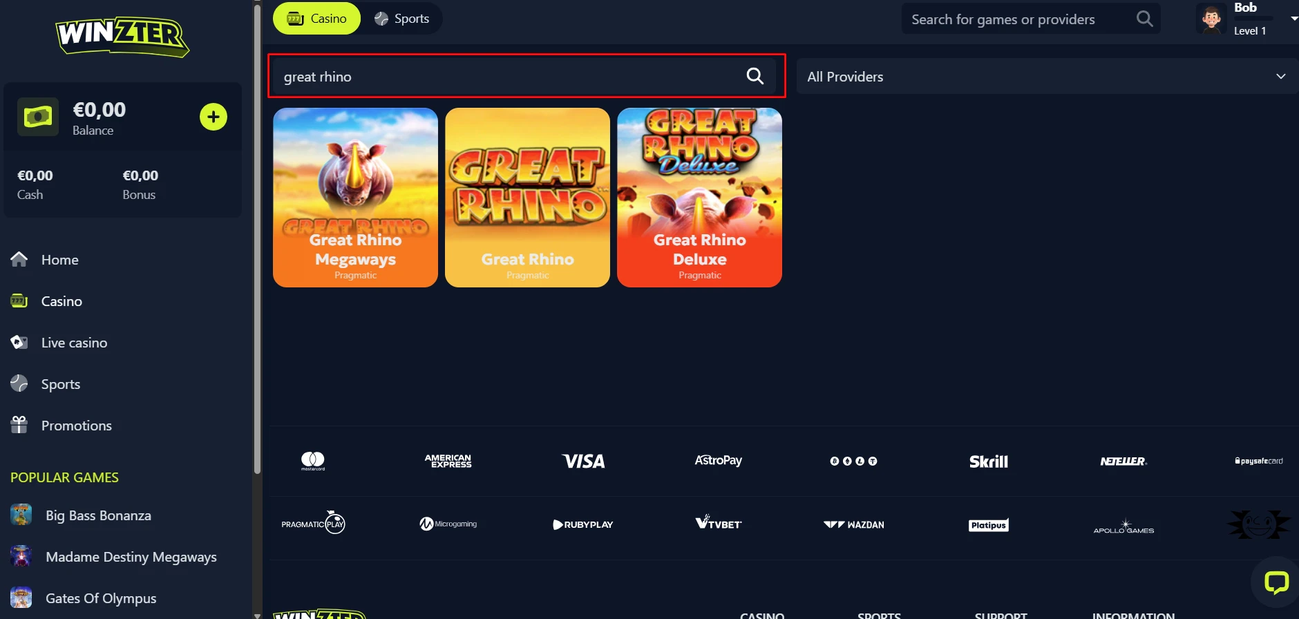 Winzter Casino Jackpot Games