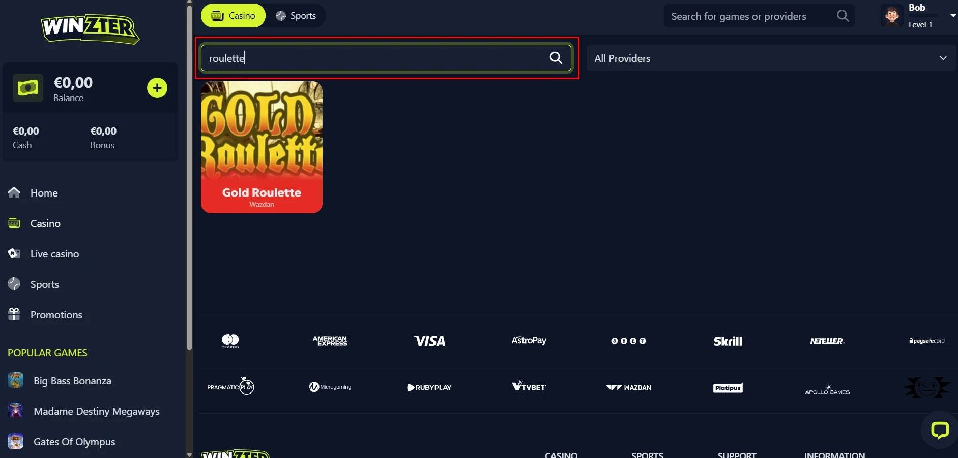Winzter Casino Table Games
