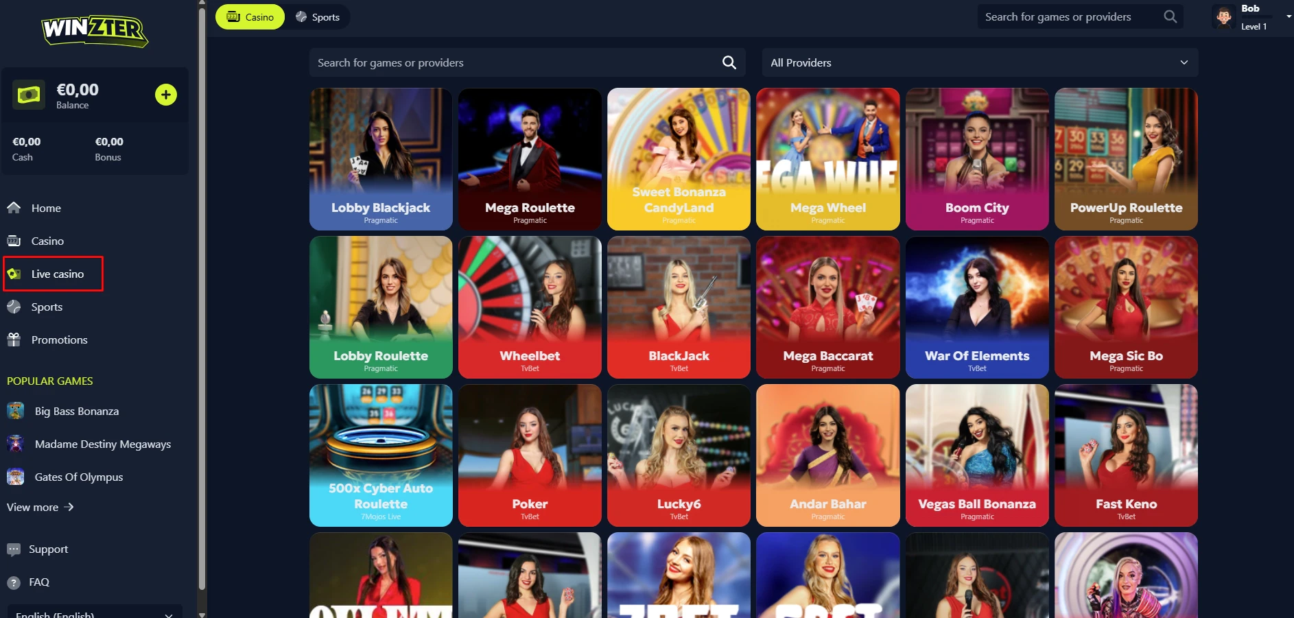 Winzter Casino Live Casino