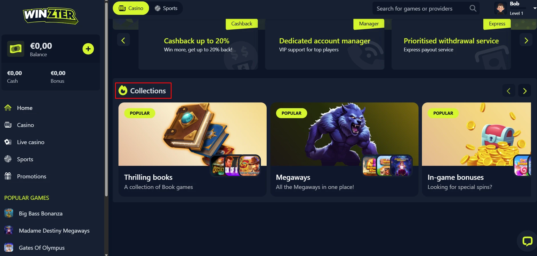 Winzter Casino Special Features