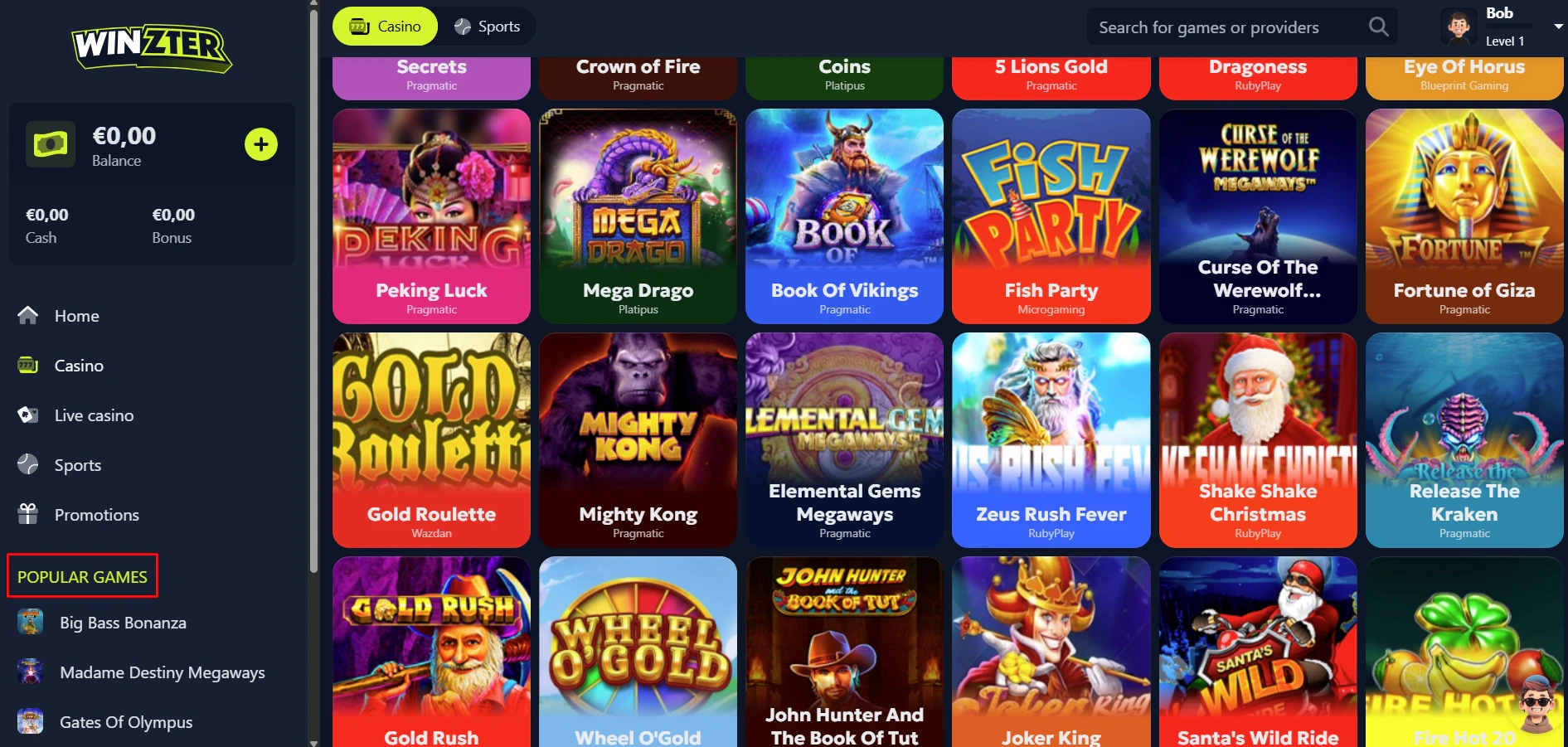 Winzter Casino Popular Games