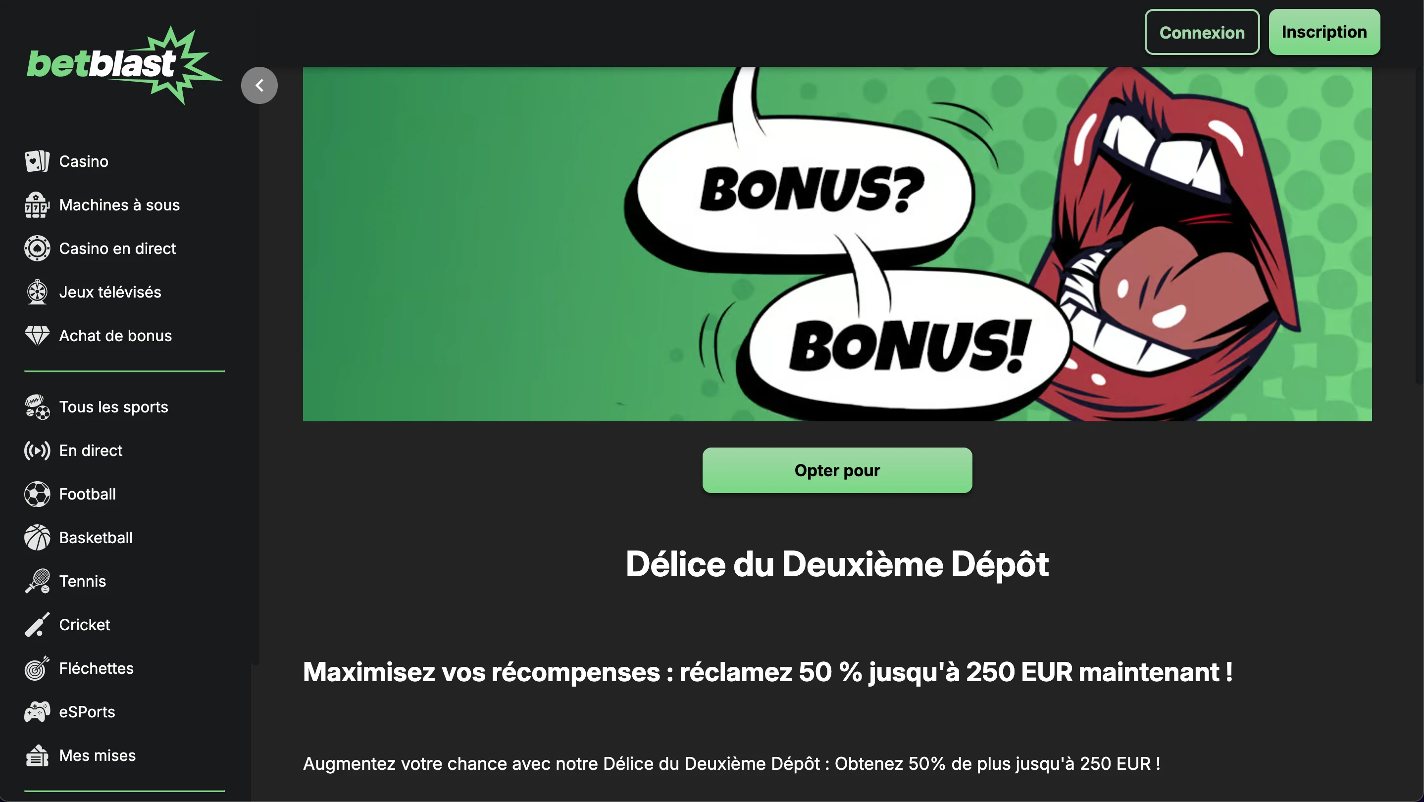 bonus de deuxième dépôt betblast