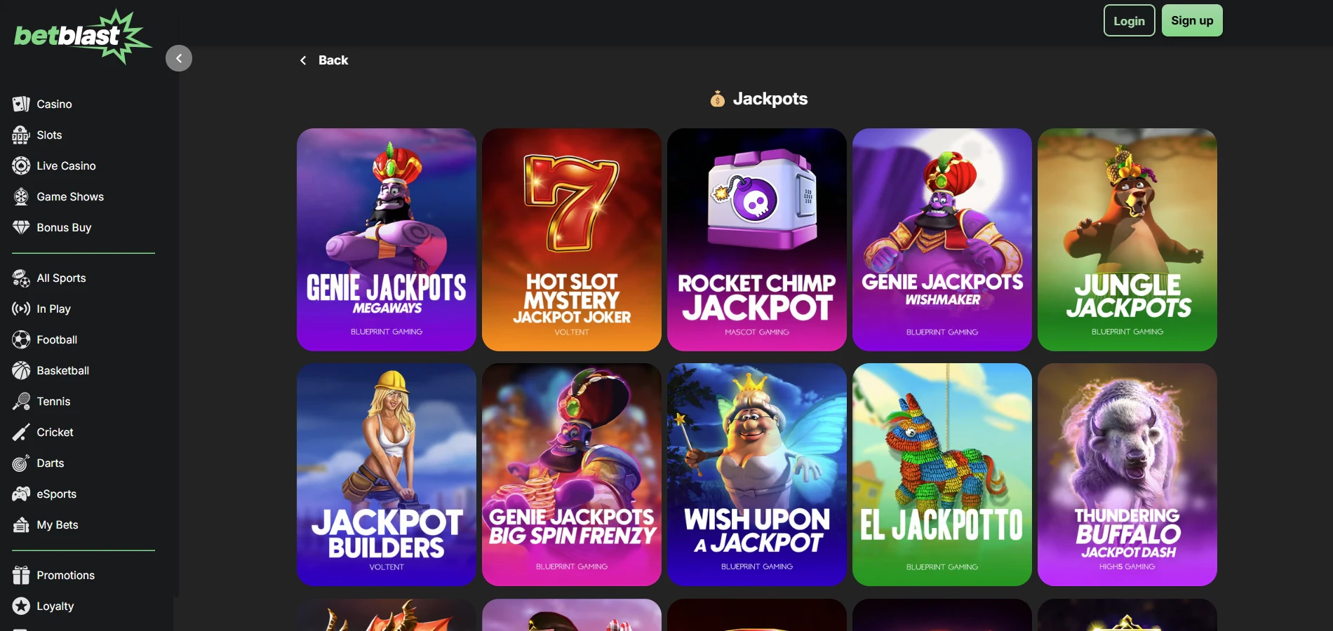 Betblast Casino Jackpot Games