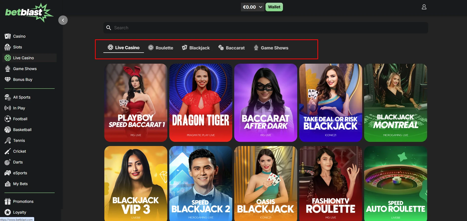 Betblast Casino Live Games