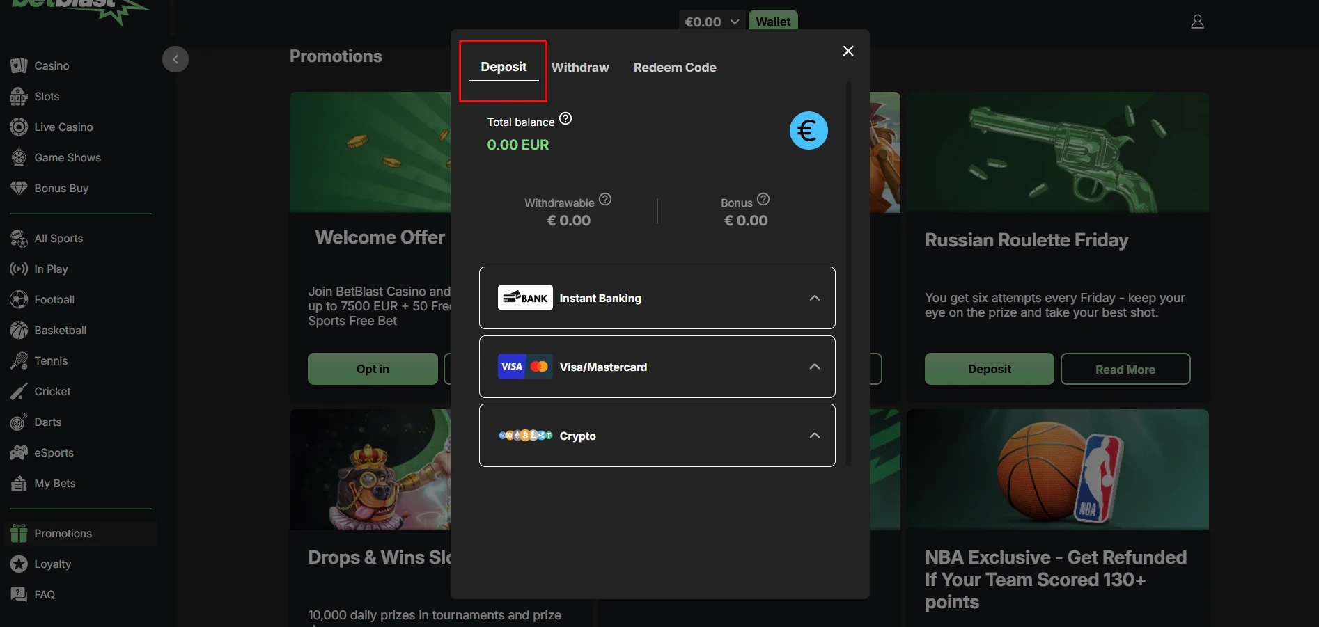 Betblast Casino Deposit