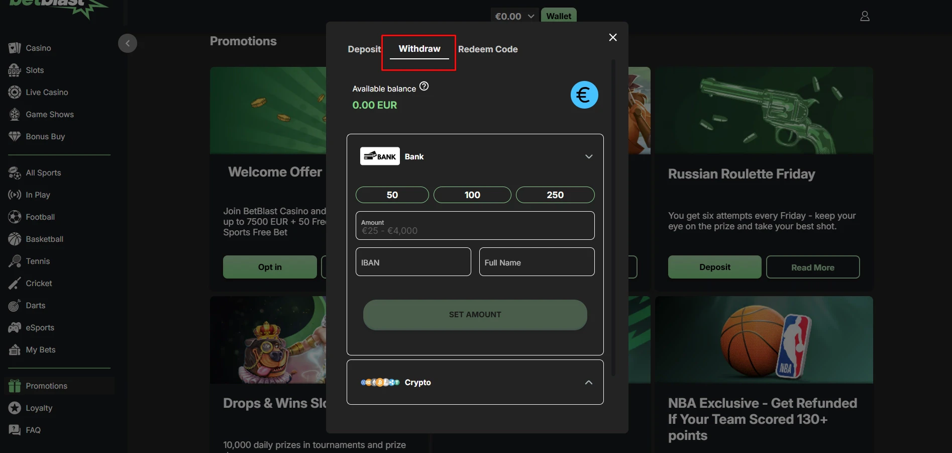 Betblast Casino Withdrawal