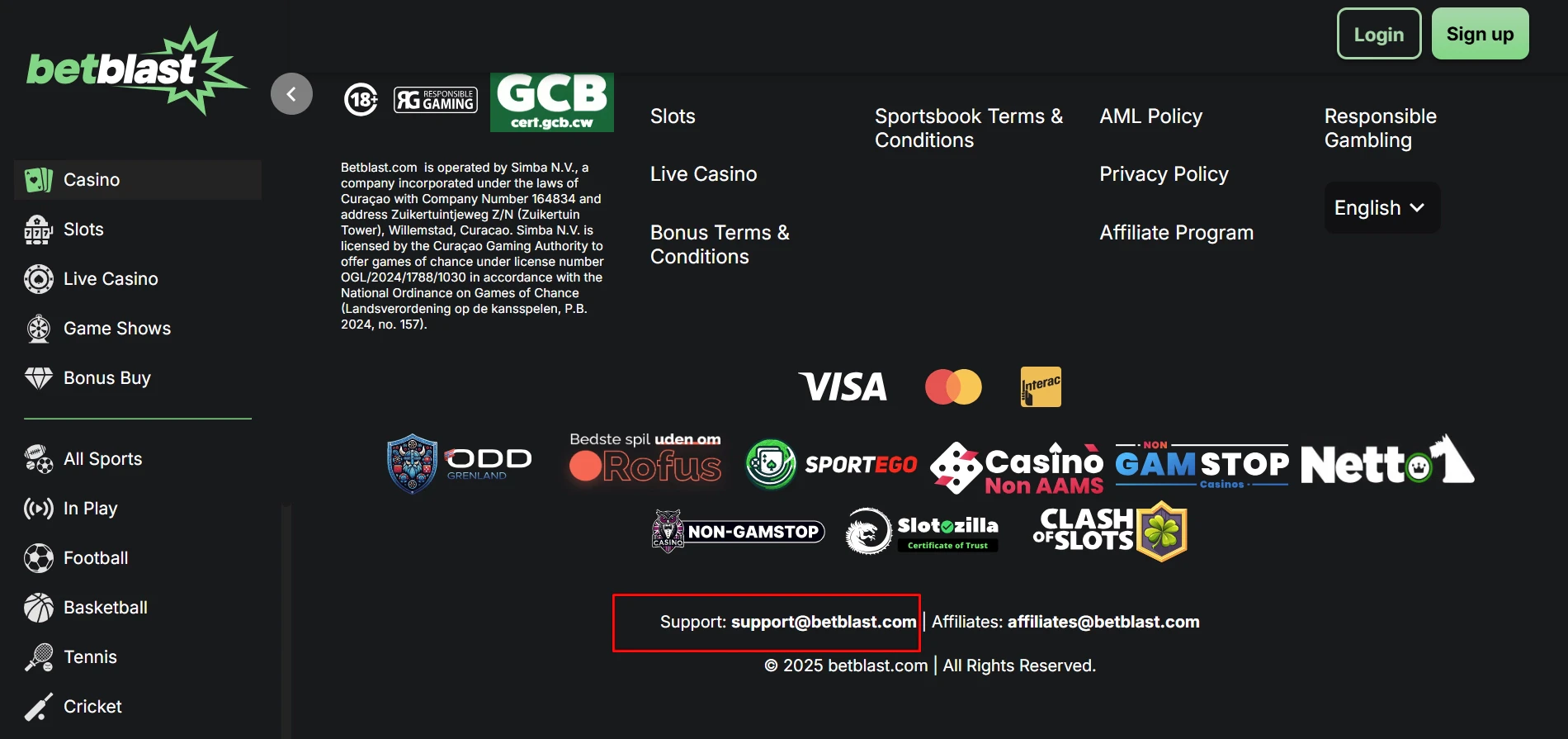 Betblast Casino Customer Support