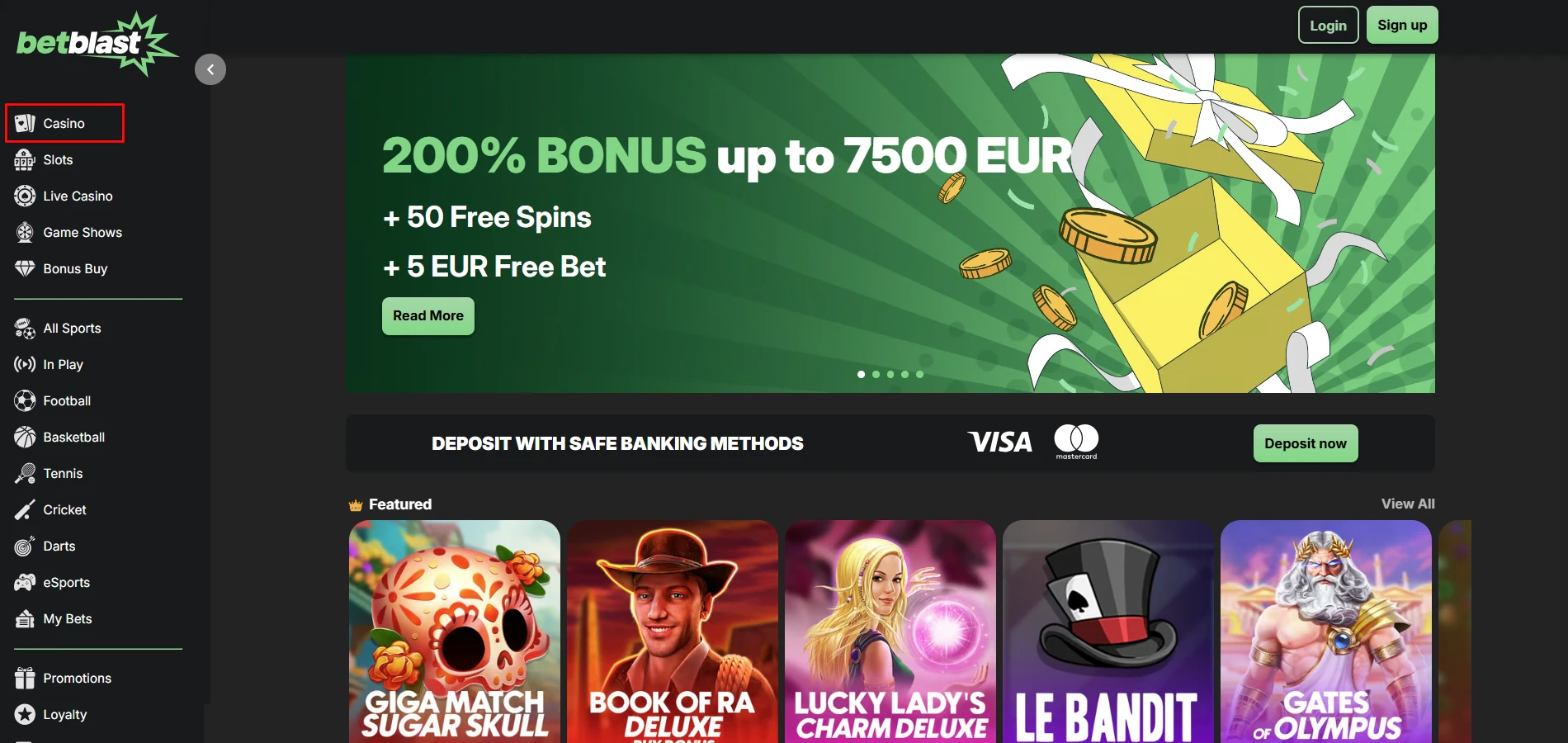 Betblast Casino Home Page