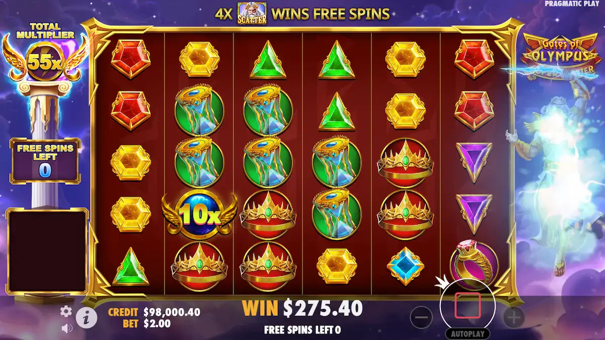multiplicateurs x55 en super free spins gates of olympus super scatter