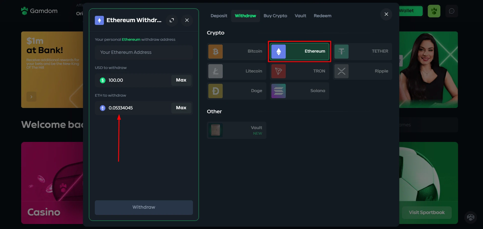 Gamdom Casino Ethereum