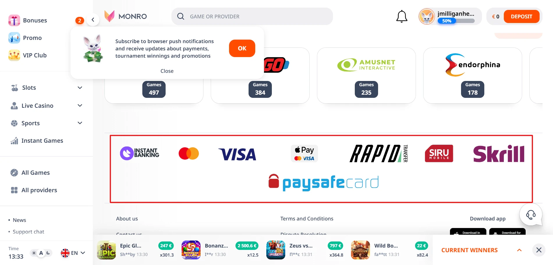 Payment Providers Monro Casino