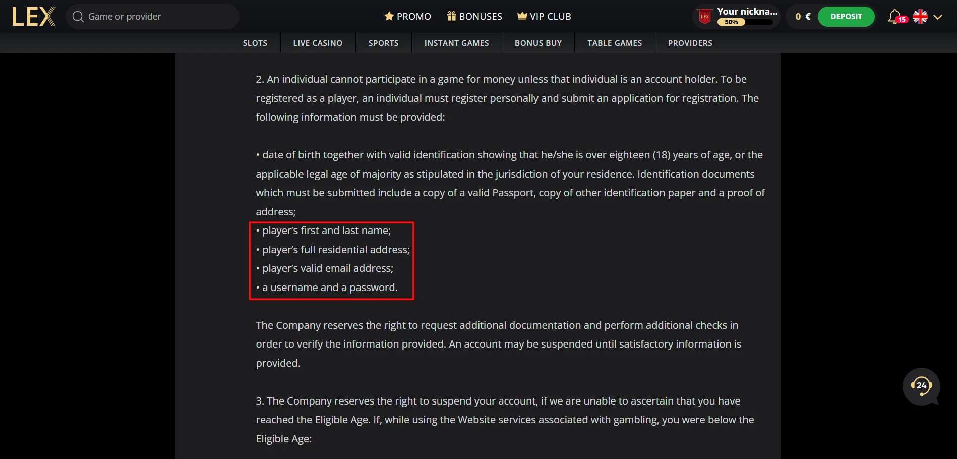 KYC Requirements Lex Casino