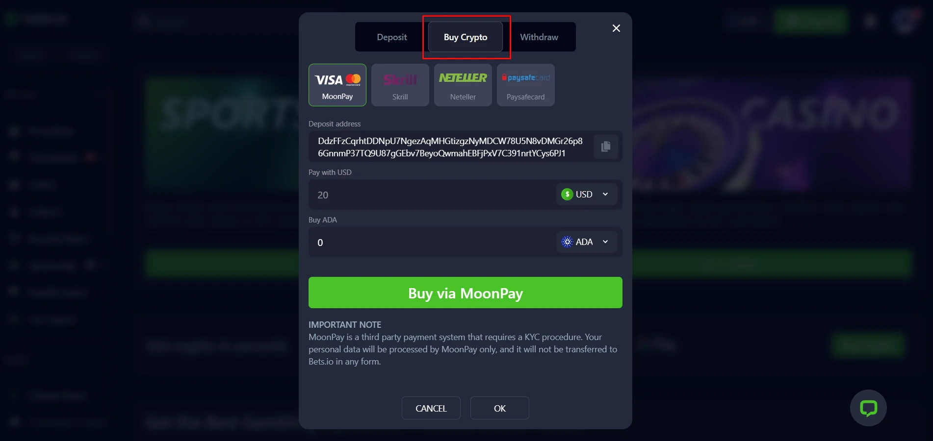 Bets.io Buy Crypto