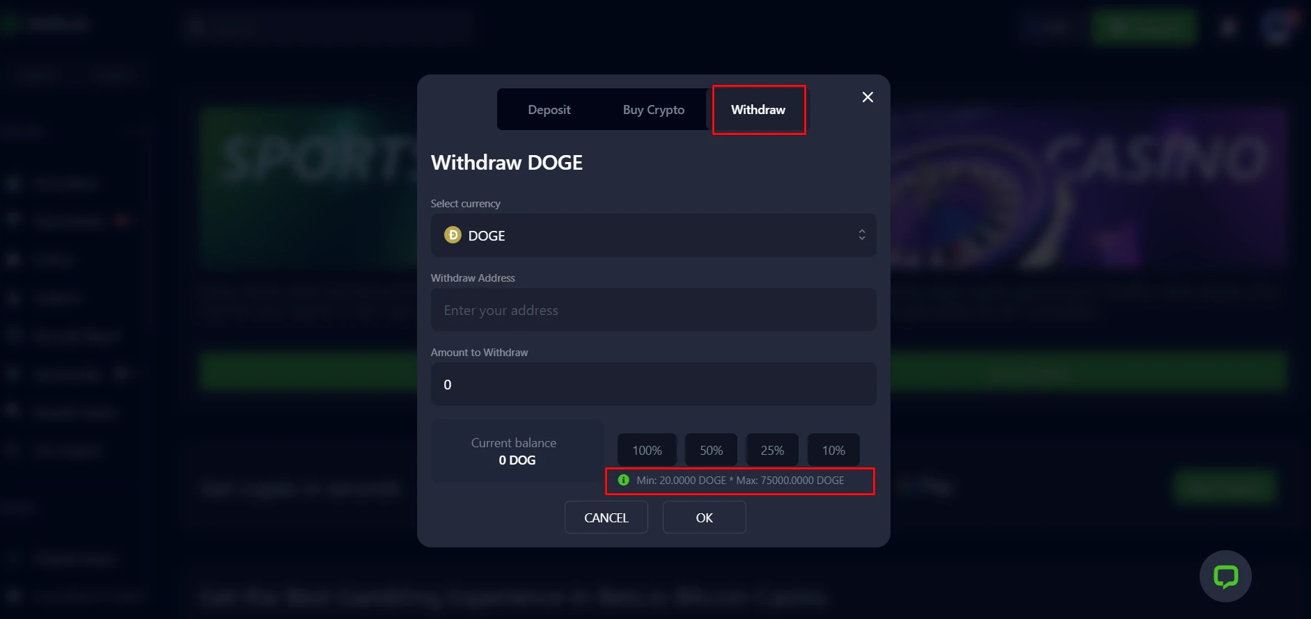 Bets.io Dogecoin Withdrawal
