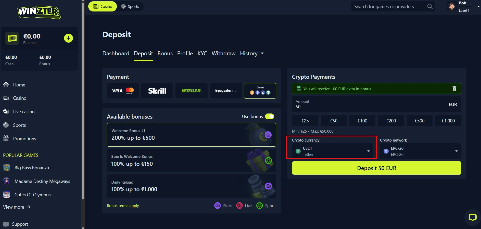 Winzter Casino Tether