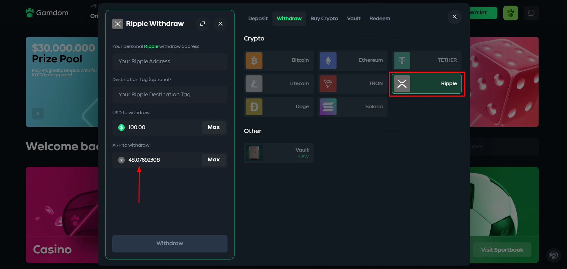 Gamdom Casino Ripple