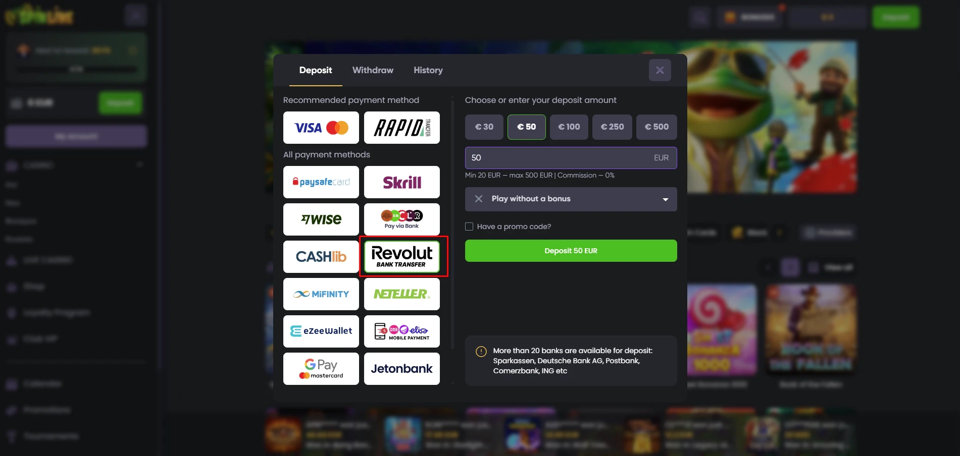 Spinline Casino Payment Methods