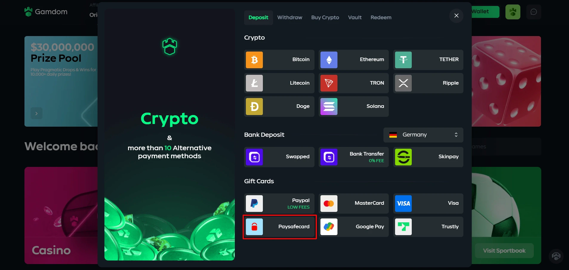 Gamdom Casino Paysafecard
