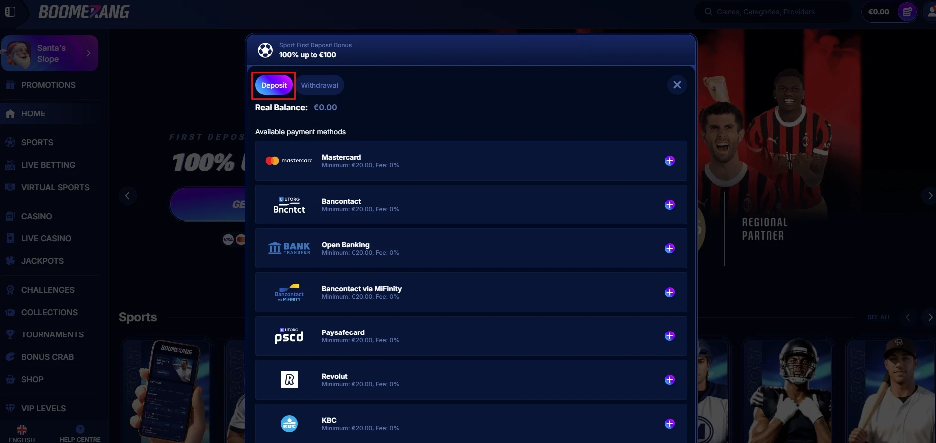Boomerang Bet Payment Methods