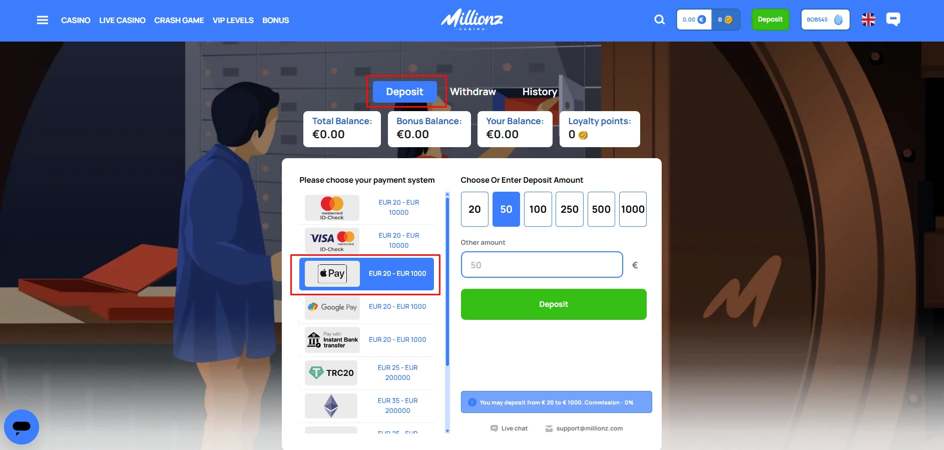 Millionz Casino Apple Pay