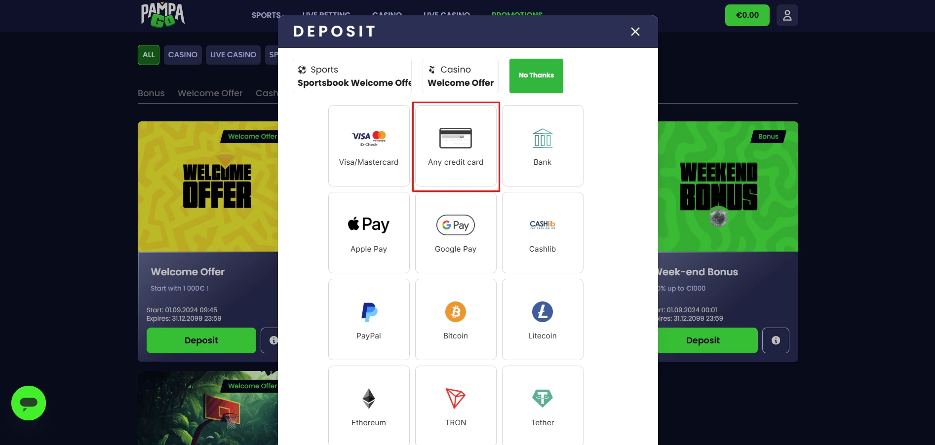 PampaGo Credit Card Deposit