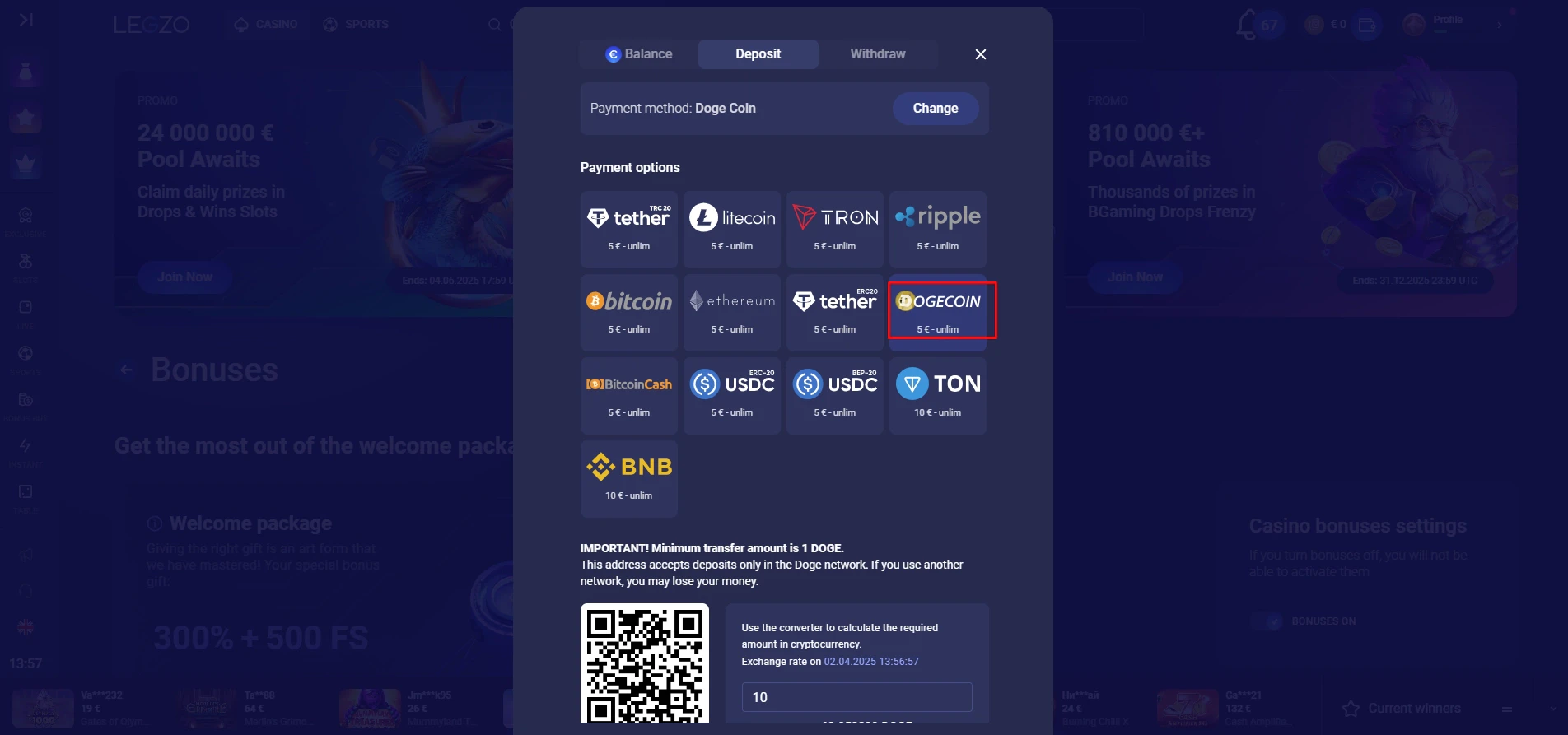 Legzo Casino Dogecoin