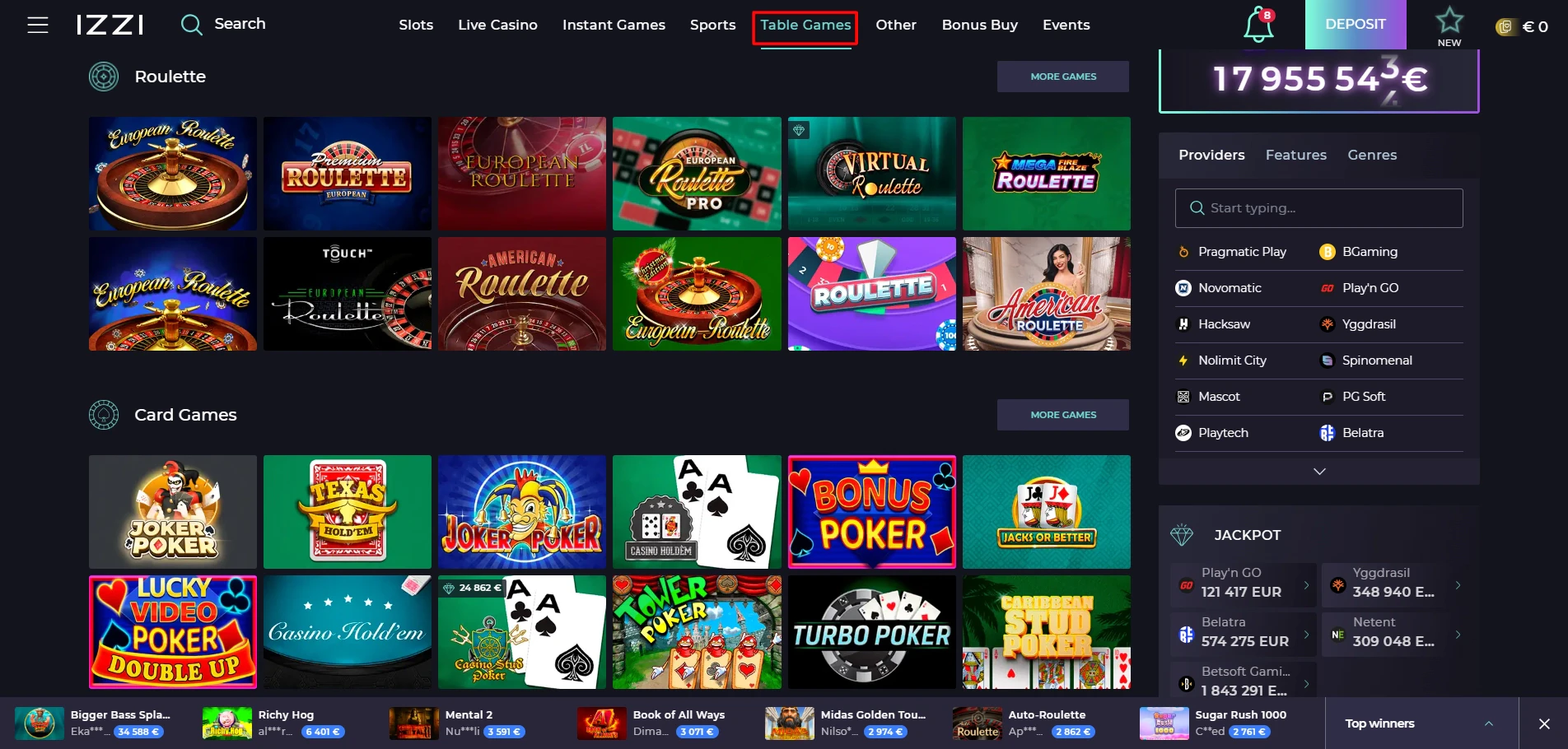 Izzi Casino Table Games