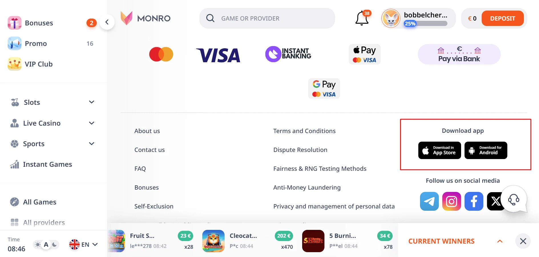 Monro Casino Mobile App