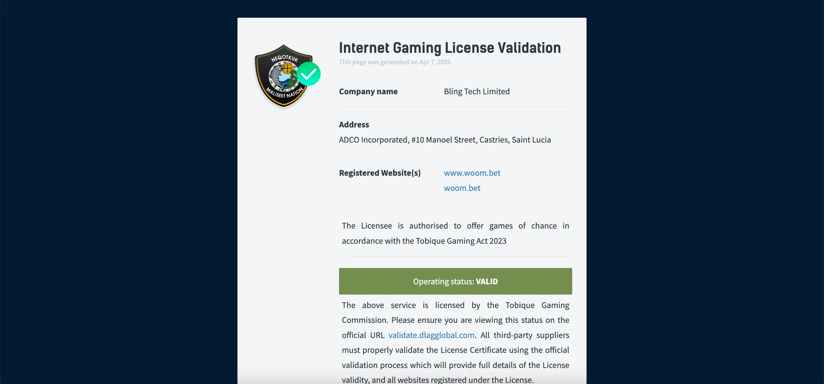 woombet licence