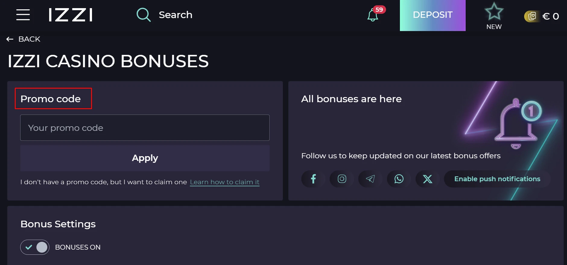 Izzi Casino Bonus Promo Code