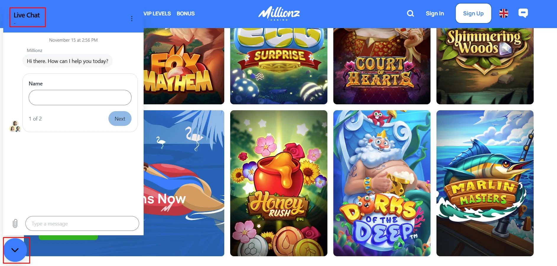 Millionz Casino Live Chat