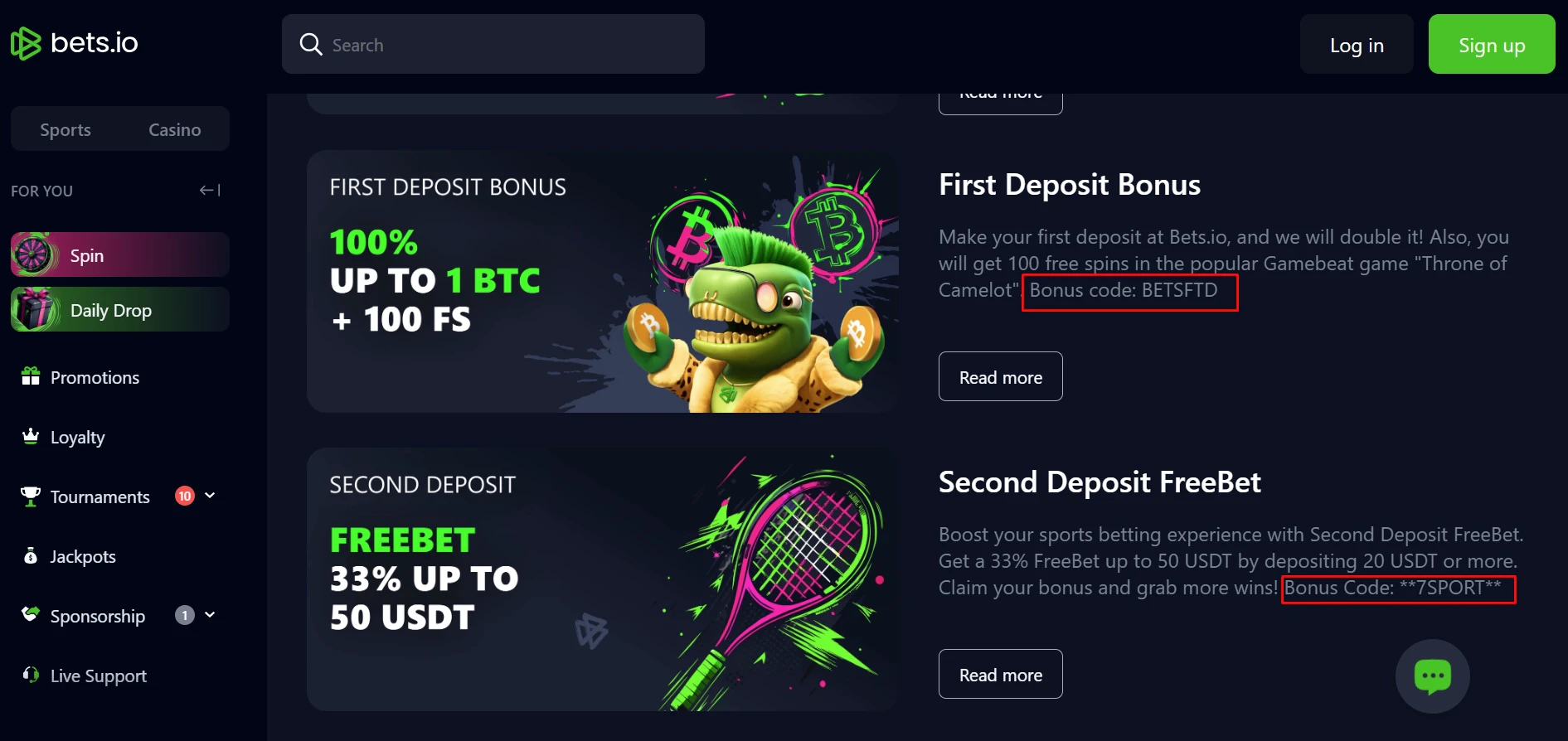 Bets.io Casino Bonus Codes