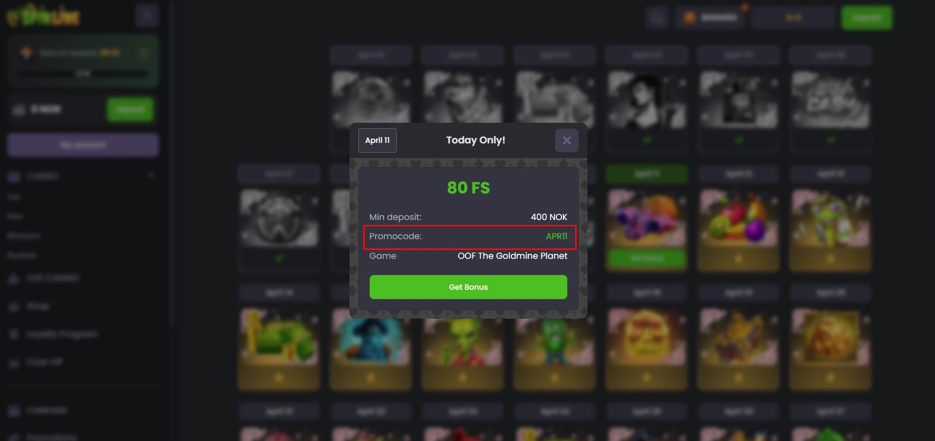Spinline Casino Bonus Codes
