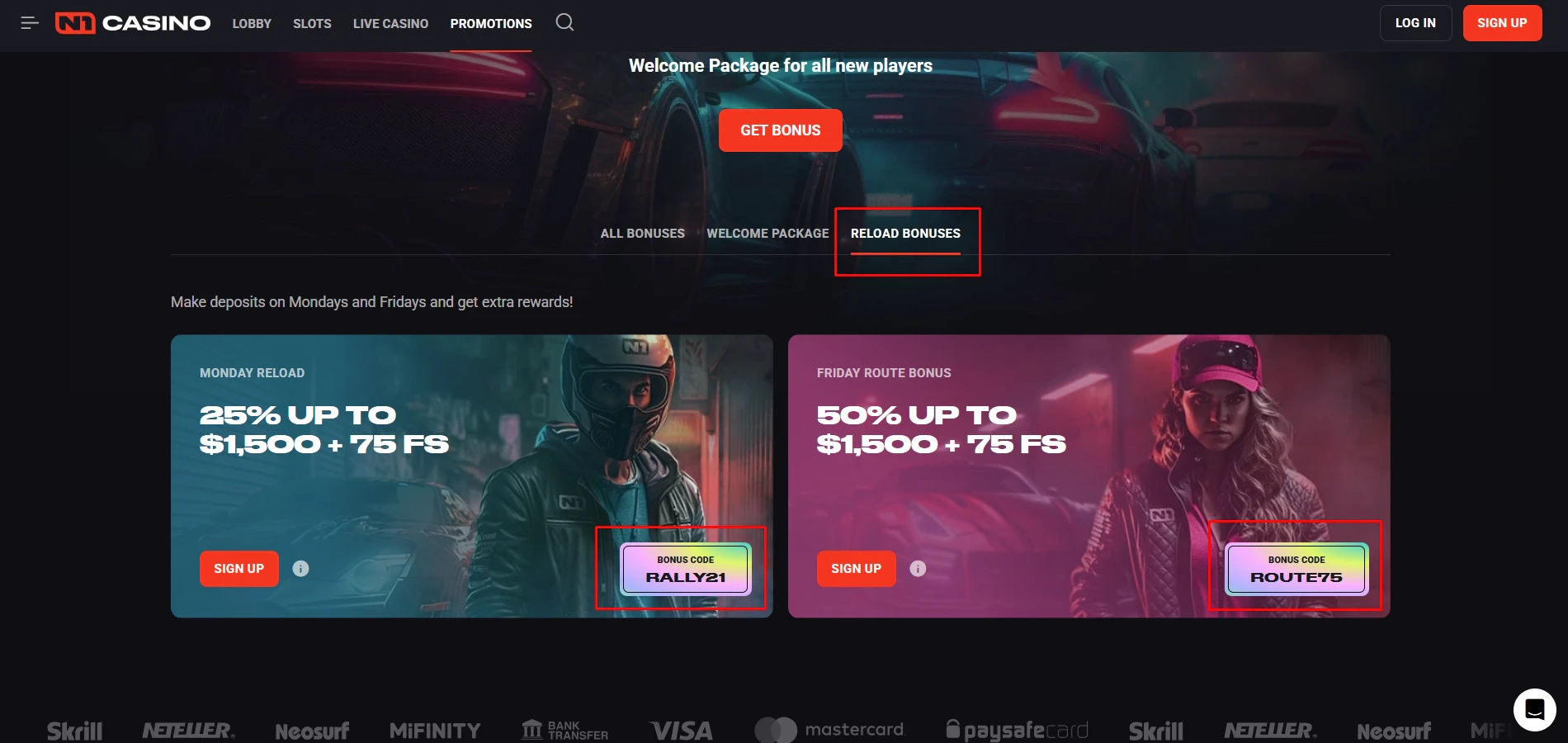 N1 Casino Reload Bonus Codes