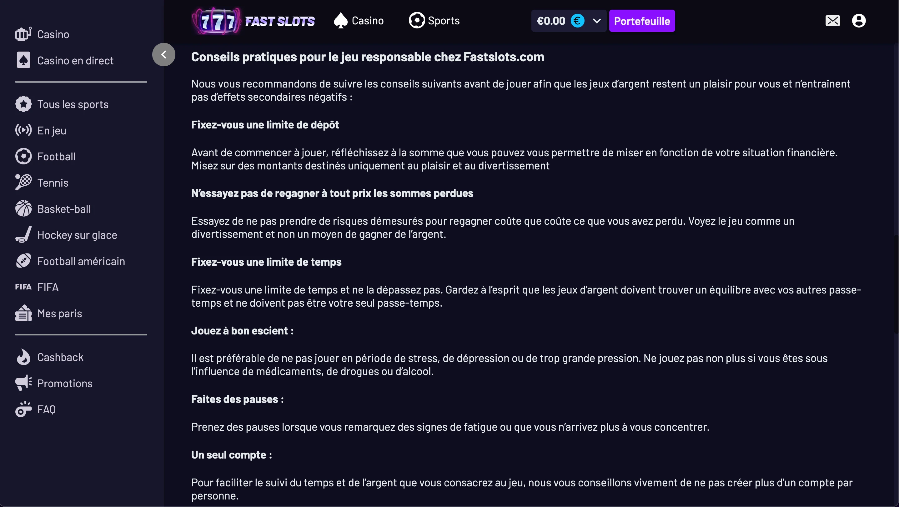 jeu responsable fastslots