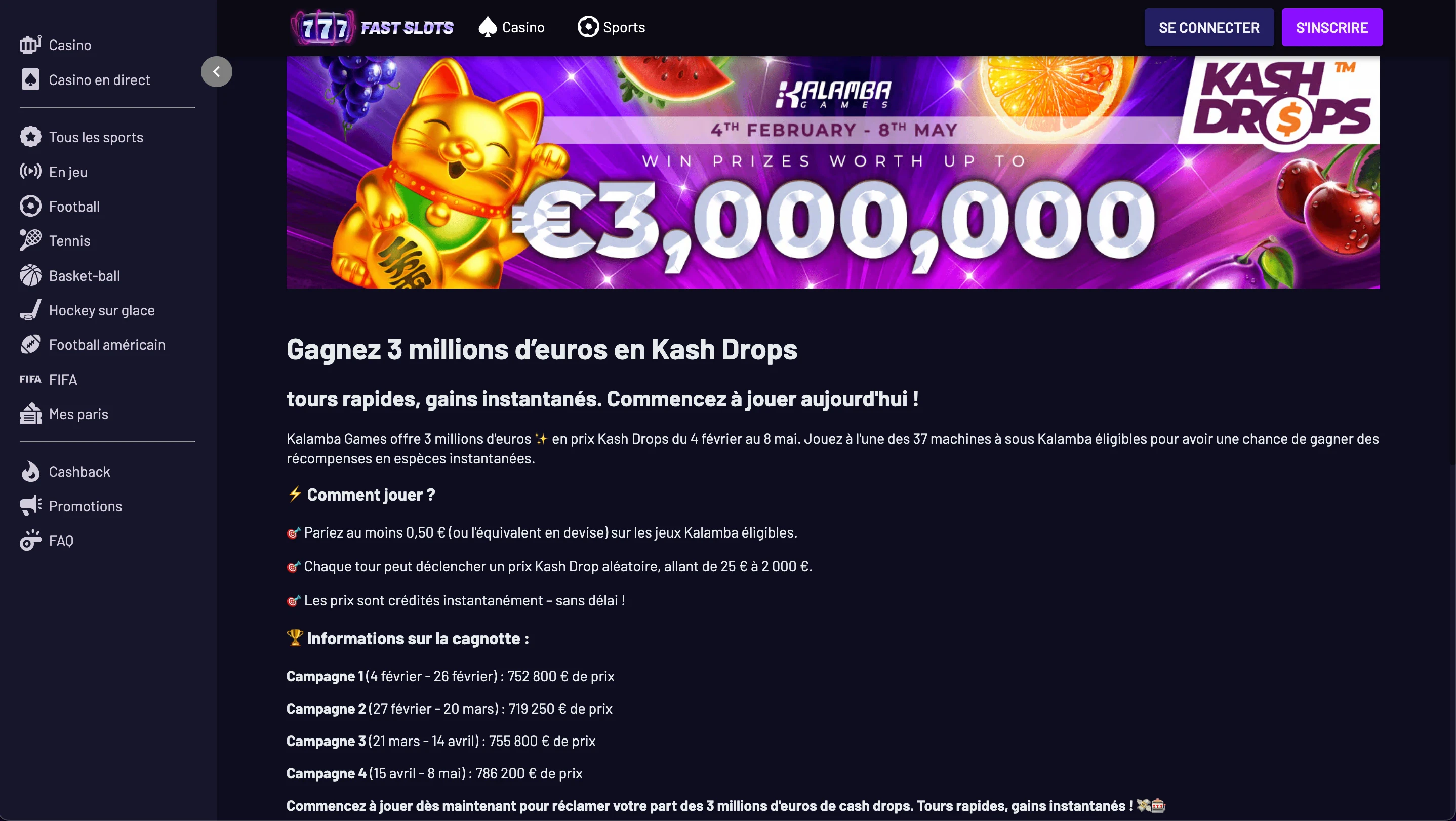 tournois kalamba games fastslots