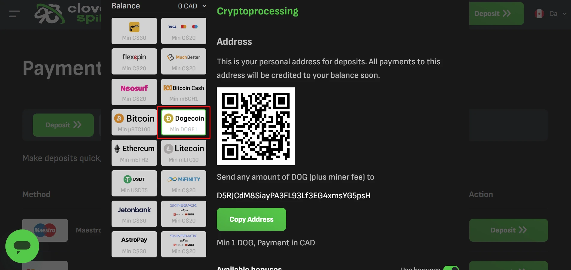 Cloverspin Casino Dogecoin