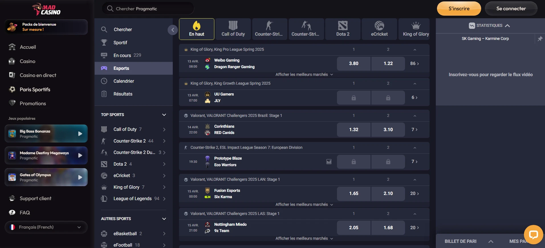 L'esport sur MadCasino