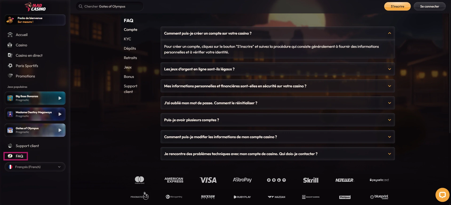 La FAQ de MadCasino